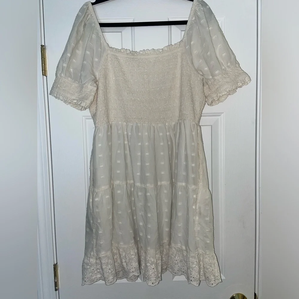 American Eagle Women’s XL Lace Trim Cream Puff Sleeve Dress - Picture 2 of 8